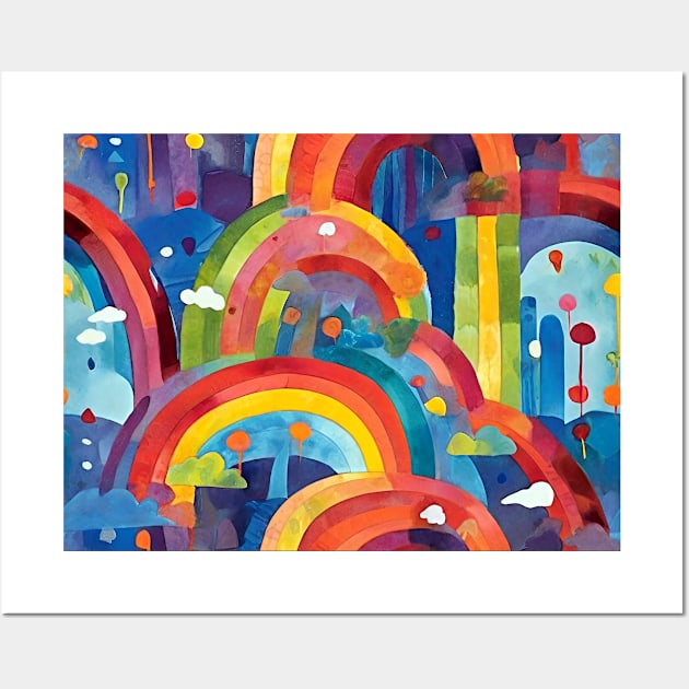 Cute Over The Rainbow Colorful Abstract Landscape Wall Art by ZAZIZU